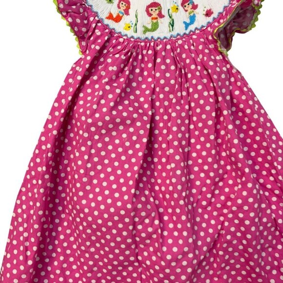 Babeeni Girls Smocked Mermaid Frilly Polka Dot Cotton Dress Size 3 - Picture 4 of 11
